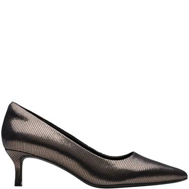 CLARKS WOMENS LOW HEEL COURT SHOE - METALLIC